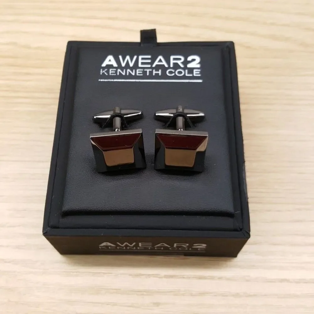 Kenneth Cole AWEAR2 Mens Cuff Links Solid Black Square